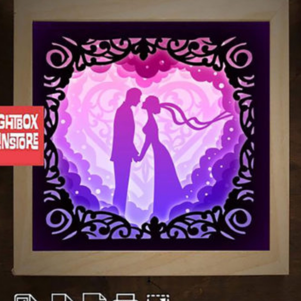 FREE SHIP! 3D Handmade Illuminated 8x8 Paper Cut Wedding Couple Shadow Box!